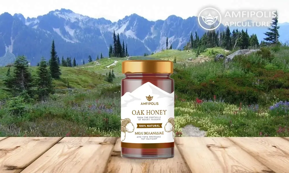 μέλι βελανιδιάς αμφίπολης φόντο βουνό